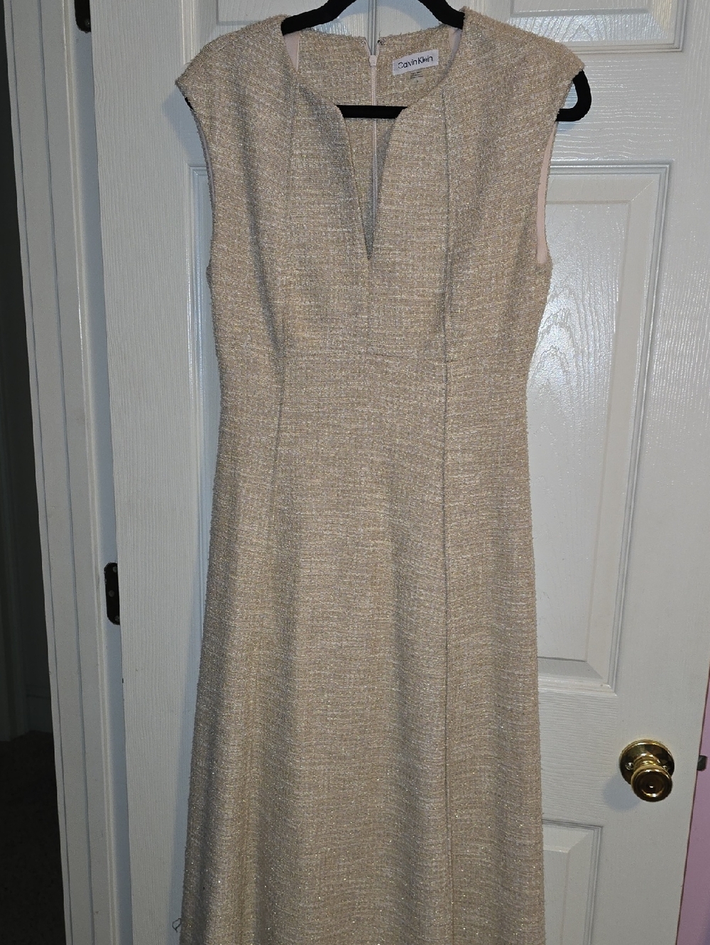 Calvin Klein‎ Beige Tweed Sleeveless Midi Dress